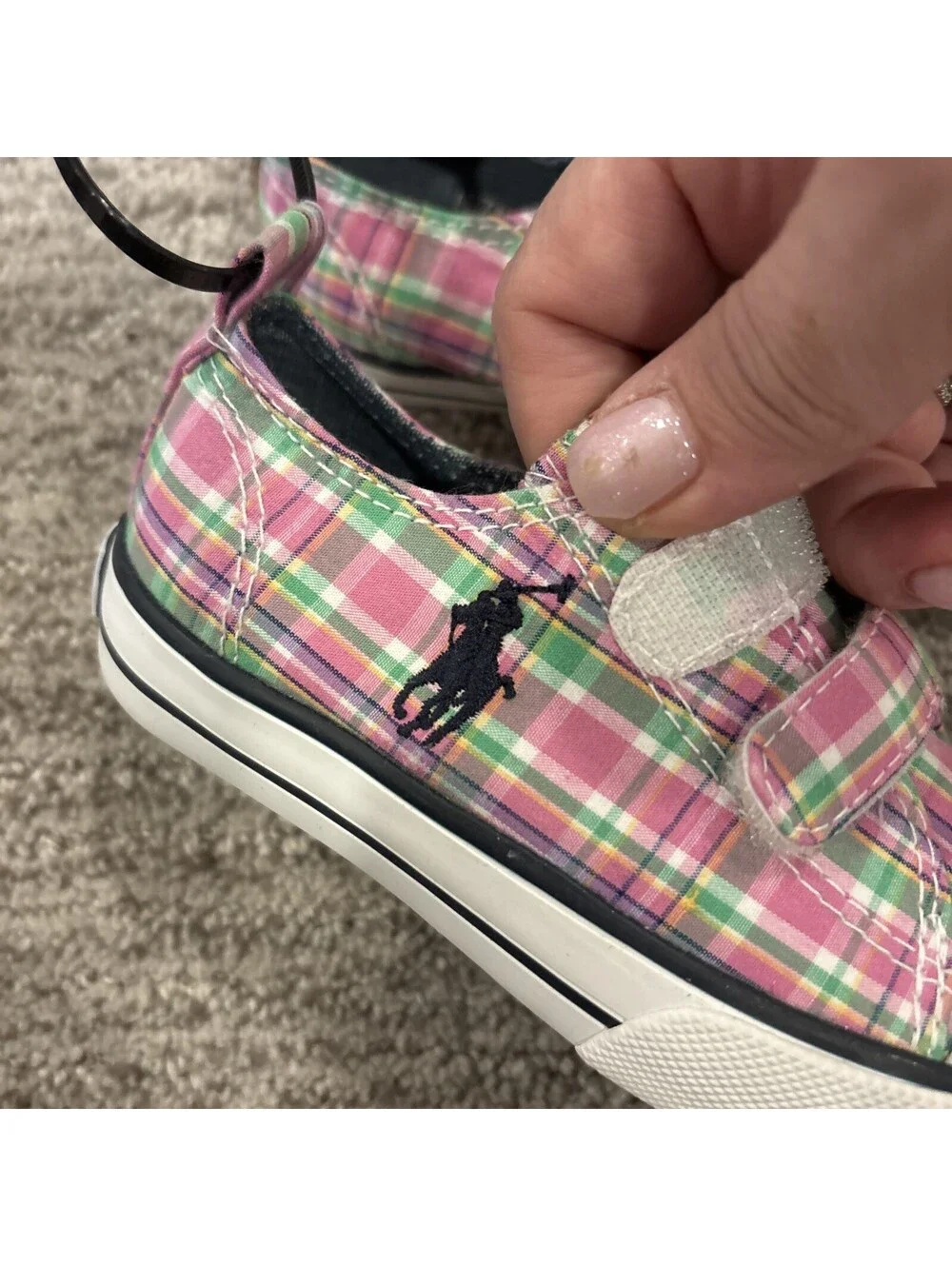 Polo By Ralph Lauren Little Girls Toddler Shoes Size 7 Pink Green Plaid New!